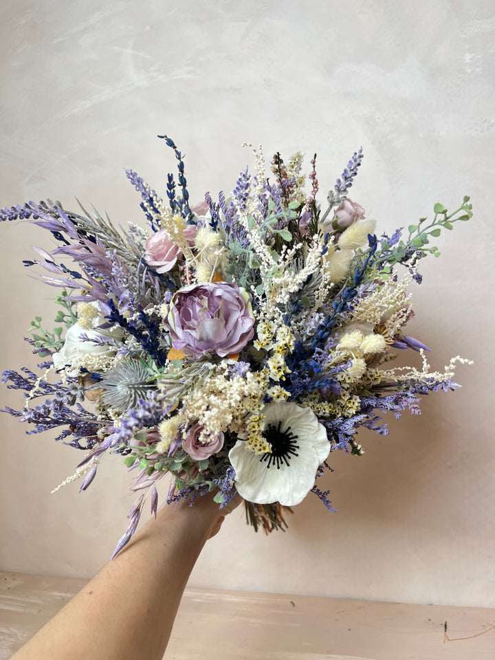 Lavender Wildflower Bridal Bouquet with Anemones and Roses - Flower Wedding Bouquet