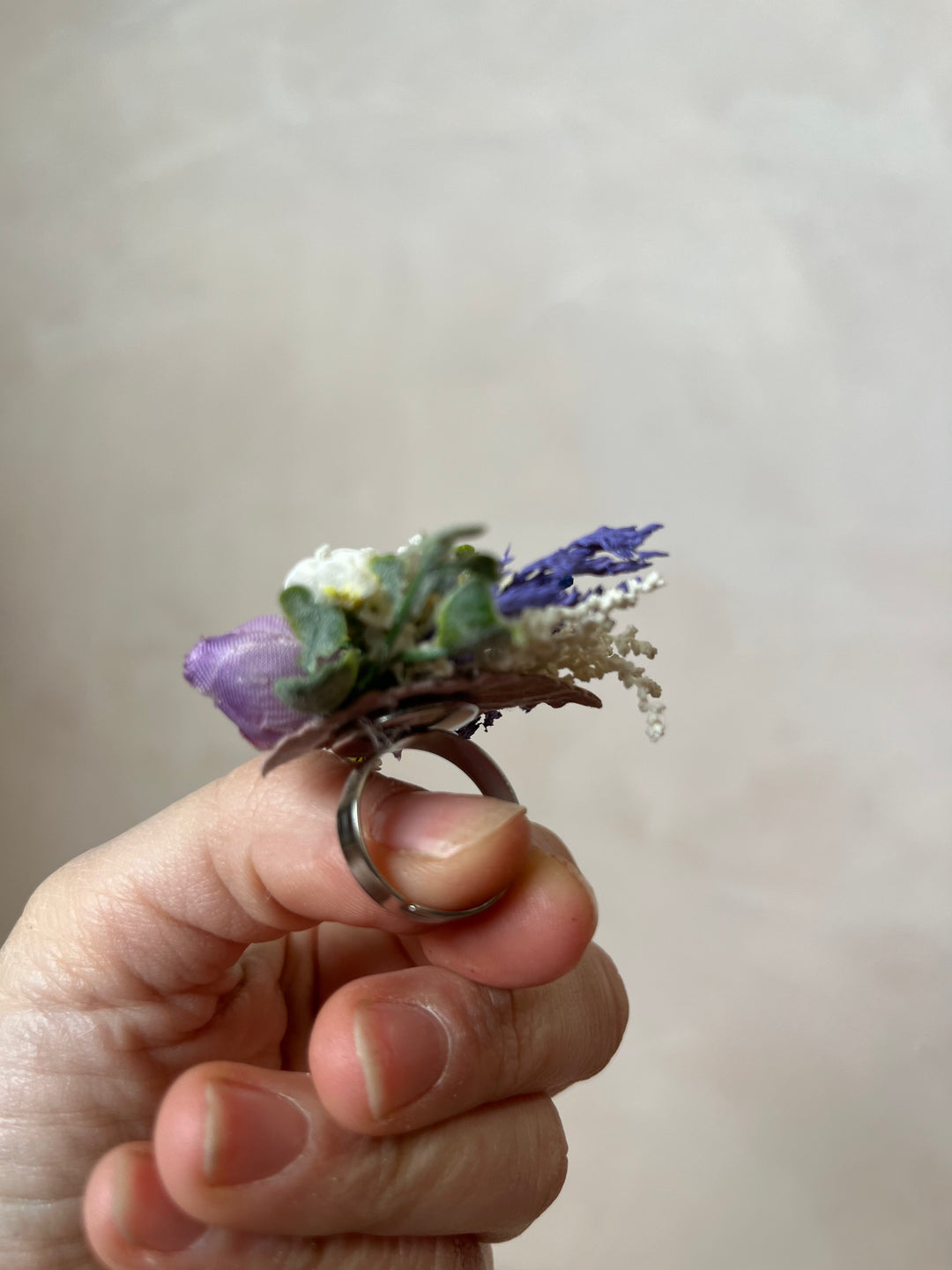 Lavender Wildflower Ring: Handmade Adjustable Floral Ring, Nickel Free
