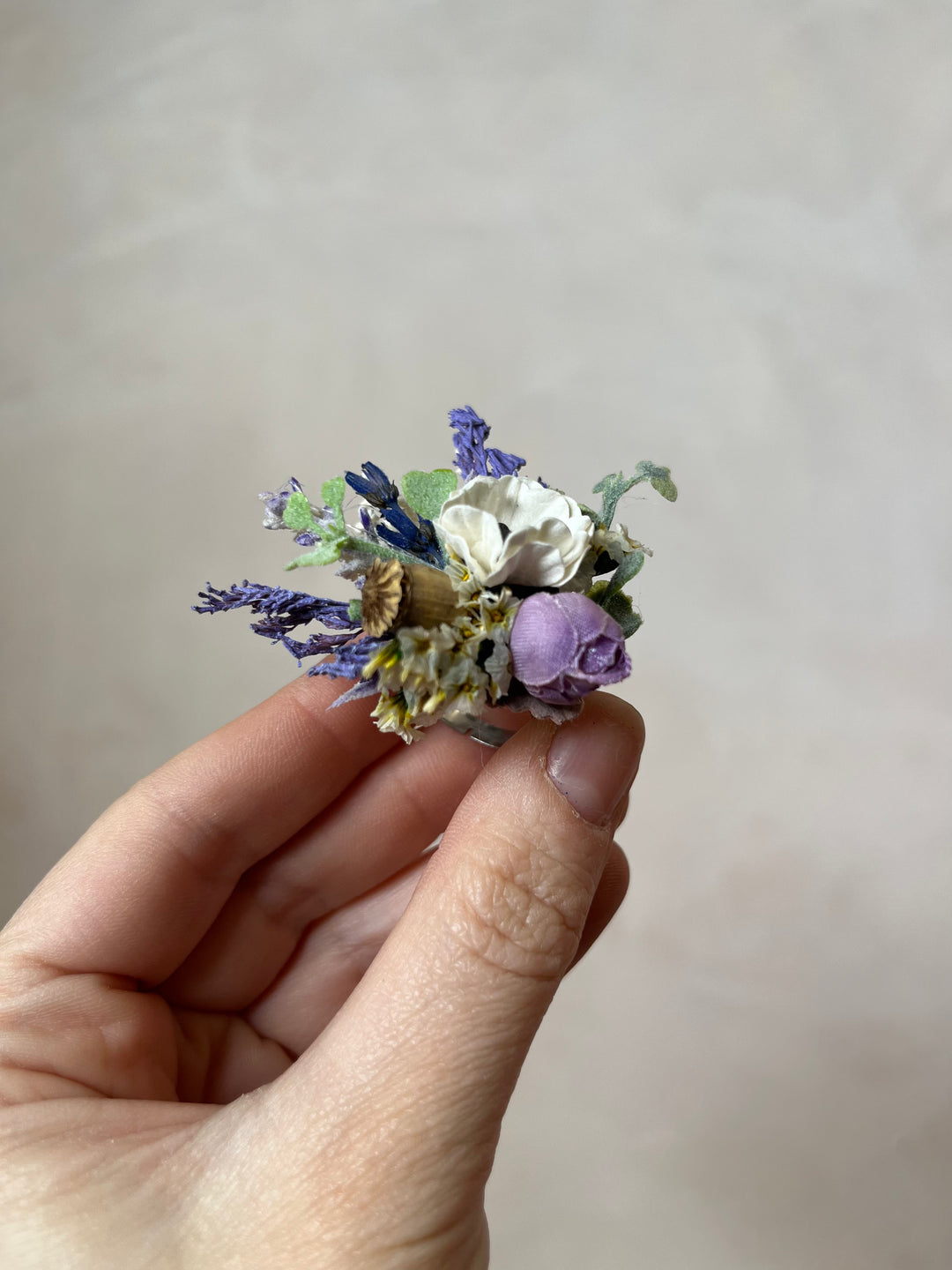 Lavender Wildflower Ring: Handmade Adjustable Floral Ring, Nickel Free