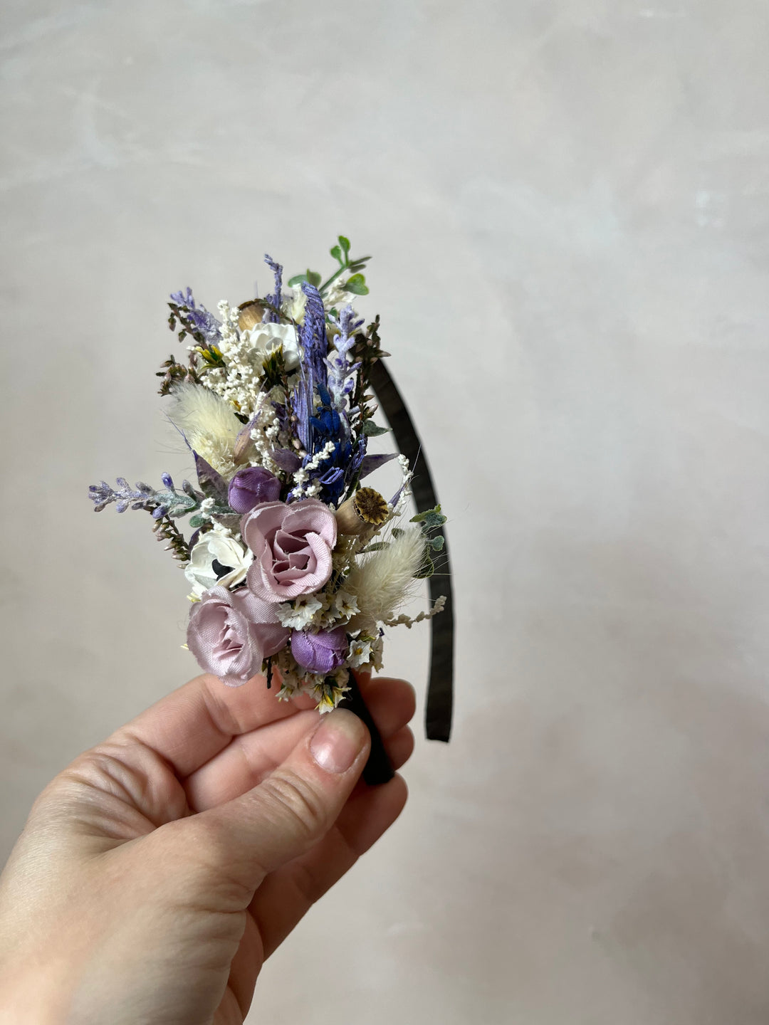 Lavender Wildflower Bridal Headband: Handmade Floral Crown with Roses