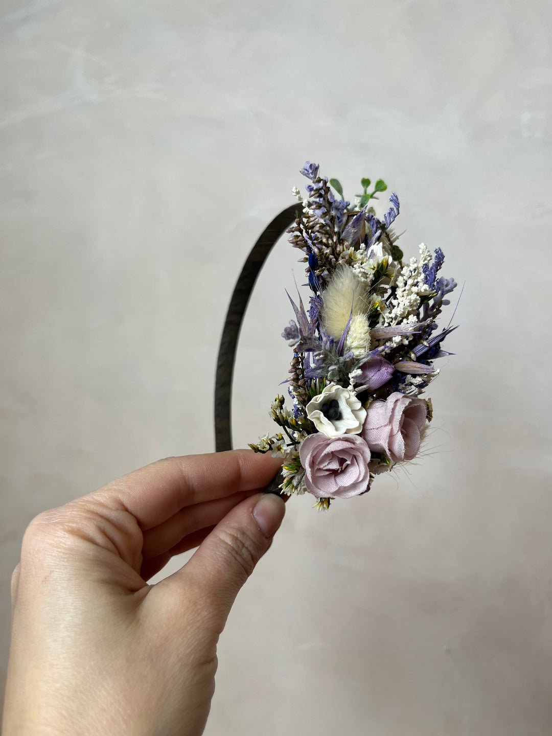 Lavender Wildflower Bridal Headband: Handmade Floral Crown with Roses