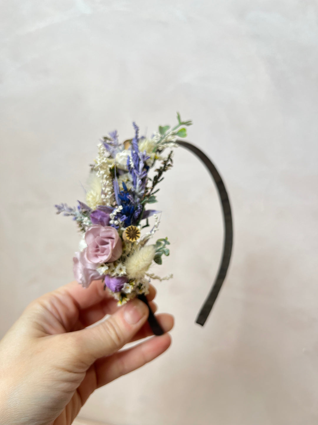 Lavender Wildflower Bridal Headband: Handmade Floral Crown with Roses