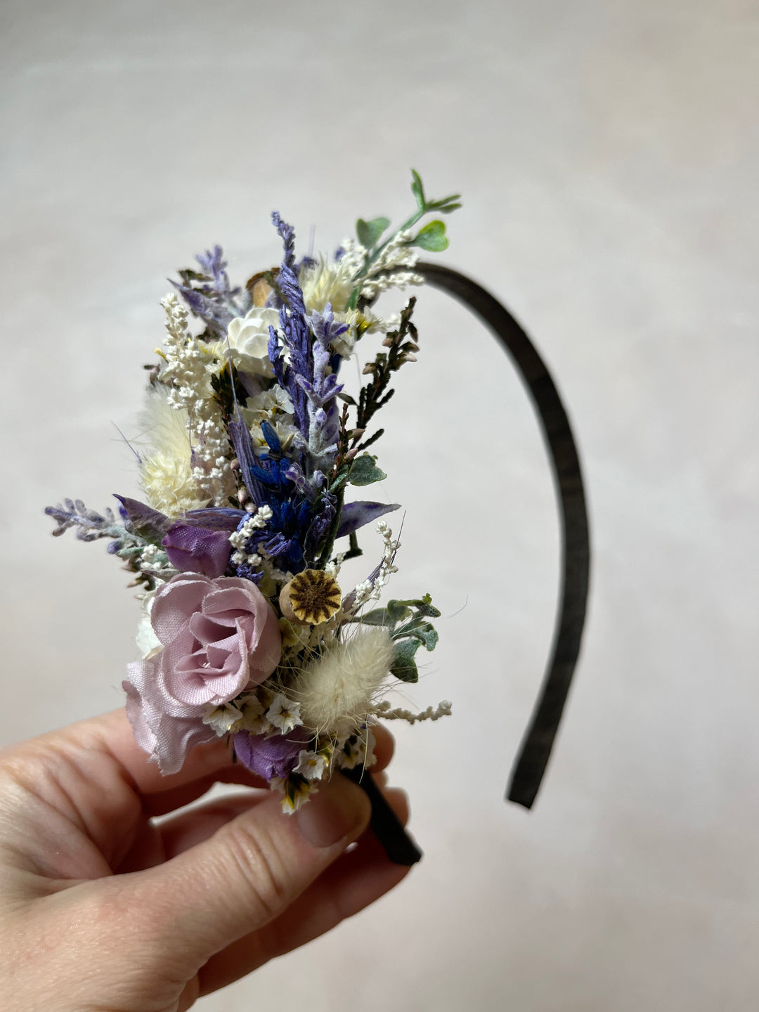 Lavender Wildflower Bridal Headband: Handmade Floral Crown with Roses