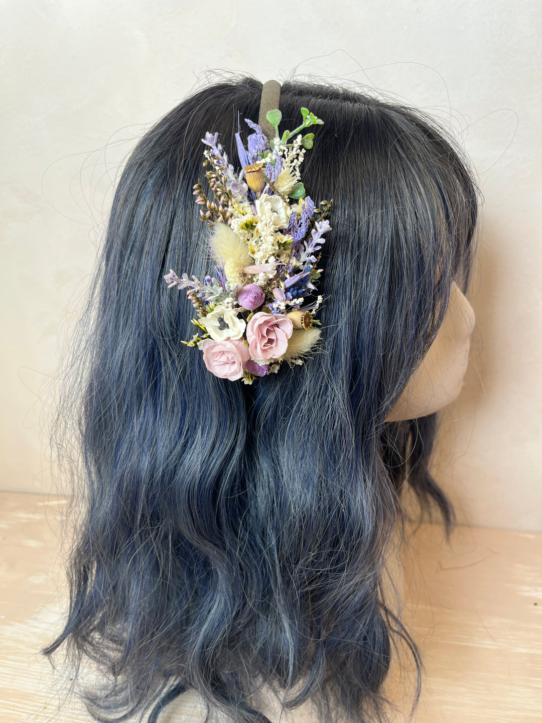 Lavender Wildflower Bridal Headband: Handmade Floral Crown with Roses