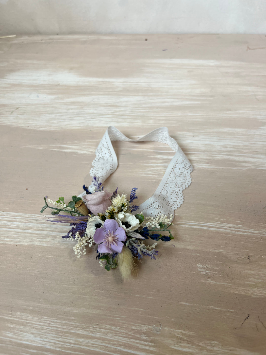 Purple Cream Floral Wedding Garter with Roses and Anemones | magaela