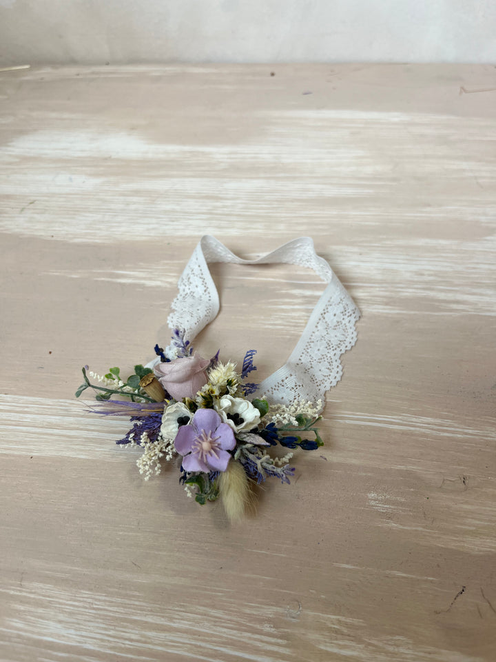 Purple Cream Floral Wedding Garter with Roses and Anemones | magaela