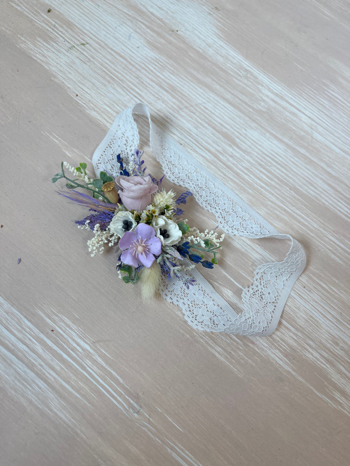 Purple Cream Floral Wedding Garter with Roses and Anemones | magaela