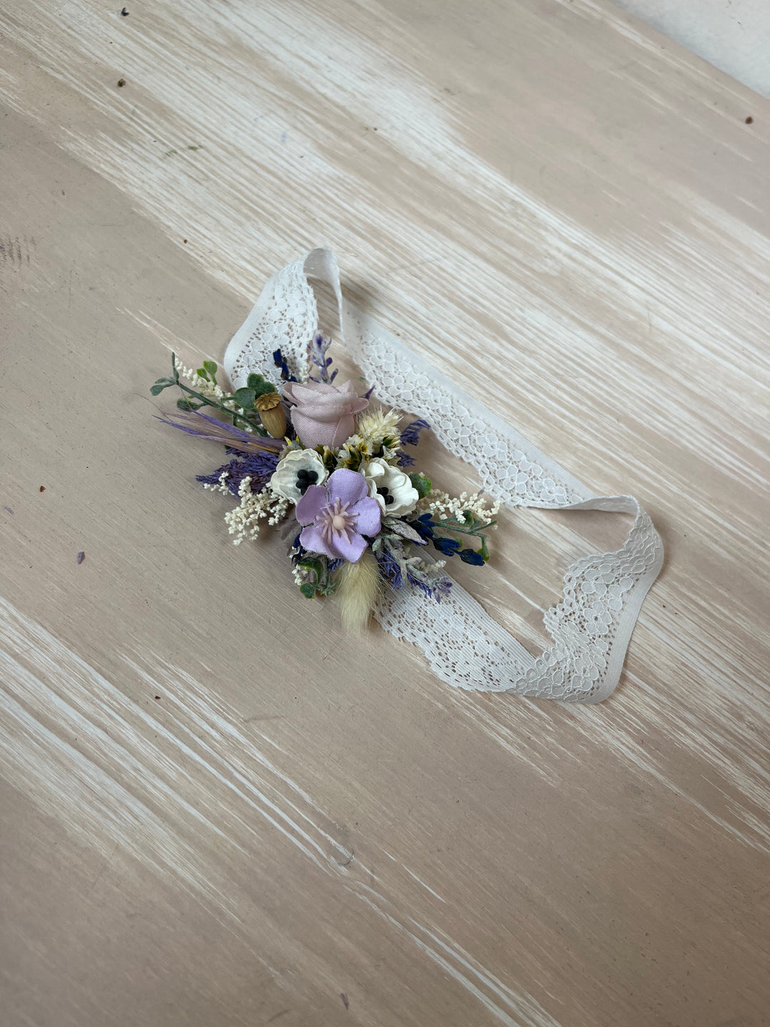 Purple Cream Floral Wedding Garter with Roses and Anemones | magaela