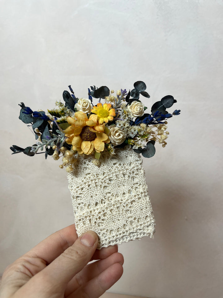 Fabric Flower Boutonniere with Preserved Eucalyptus | Pin or Clip, Two Sizes