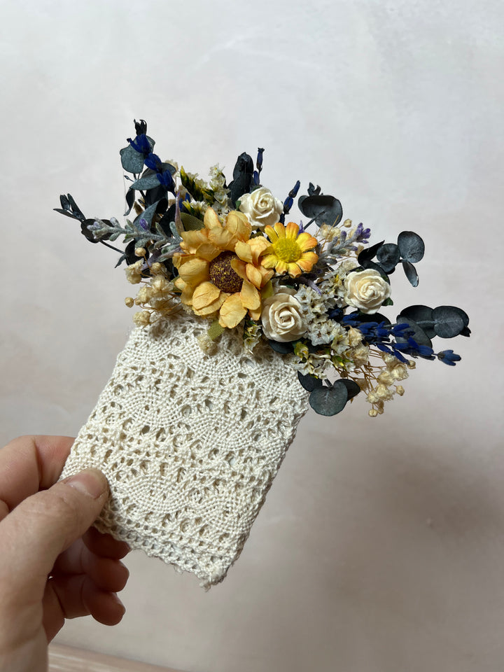 Fabric Flower Boutonniere with Preserved Eucalyptus | Pin or Clip, Two Sizes