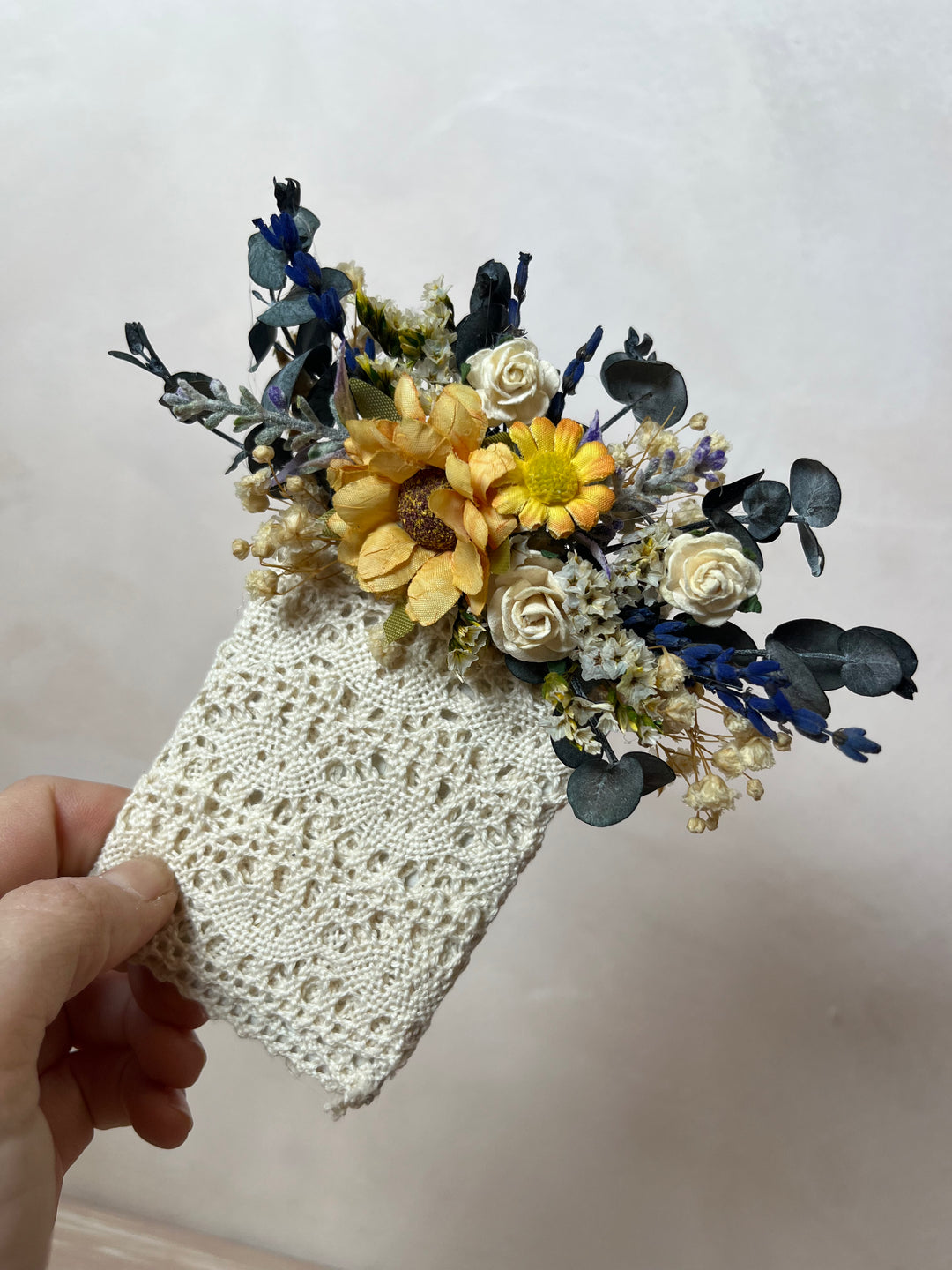 Fabric Flower Boutonniere with Preserved Eucalyptus | Pin or Clip, Two Sizes