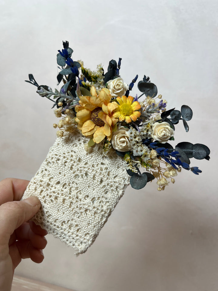 Fabric Flower Boutonniere with Preserved Eucalyptus | Pin or Clip, Two Sizes