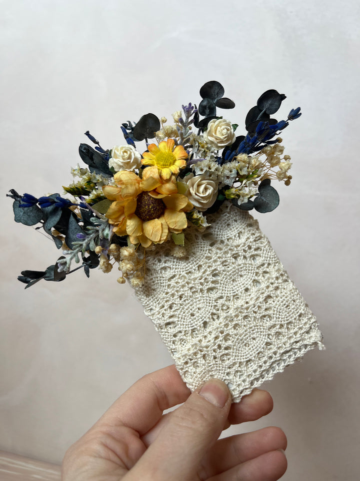 Fabric Flower Boutonniere with Preserved Eucalyptus | Pin or Clip, Two Sizes