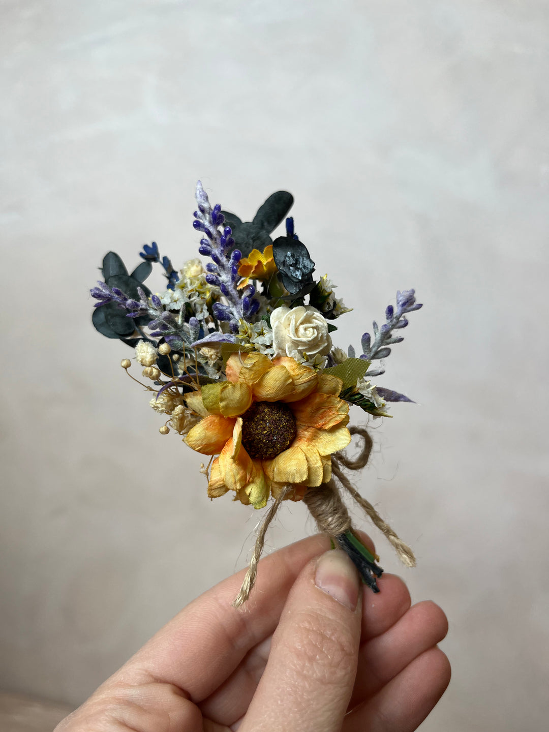 Fabric Flower Boutonniere with Preserved Eucalyptus | Pin or Clip, Two Sizes
