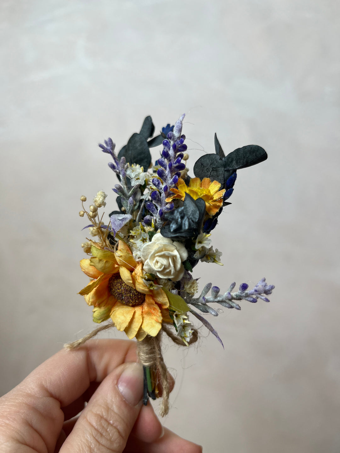 Fabric Flower Boutonniere with Preserved Eucalyptus | Pin or Clip, Two Sizes