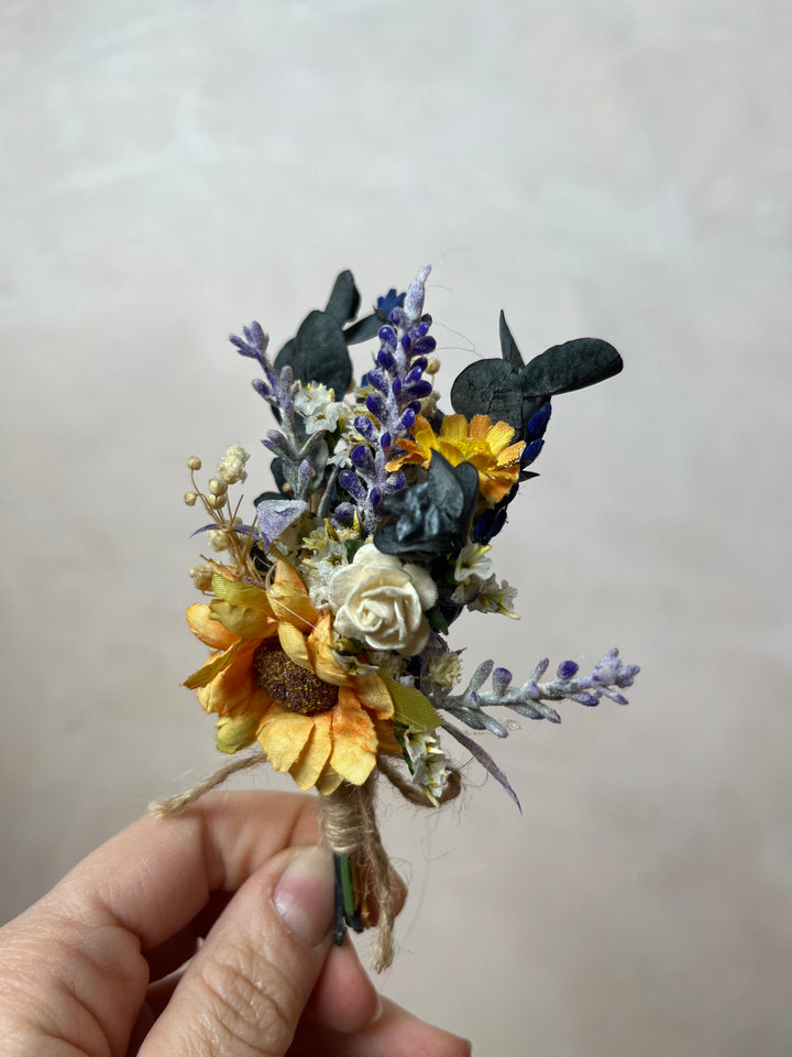 Fabric Flower Boutonniere with Preserved Eucalyptus | Pin or Clip, Two Sizes