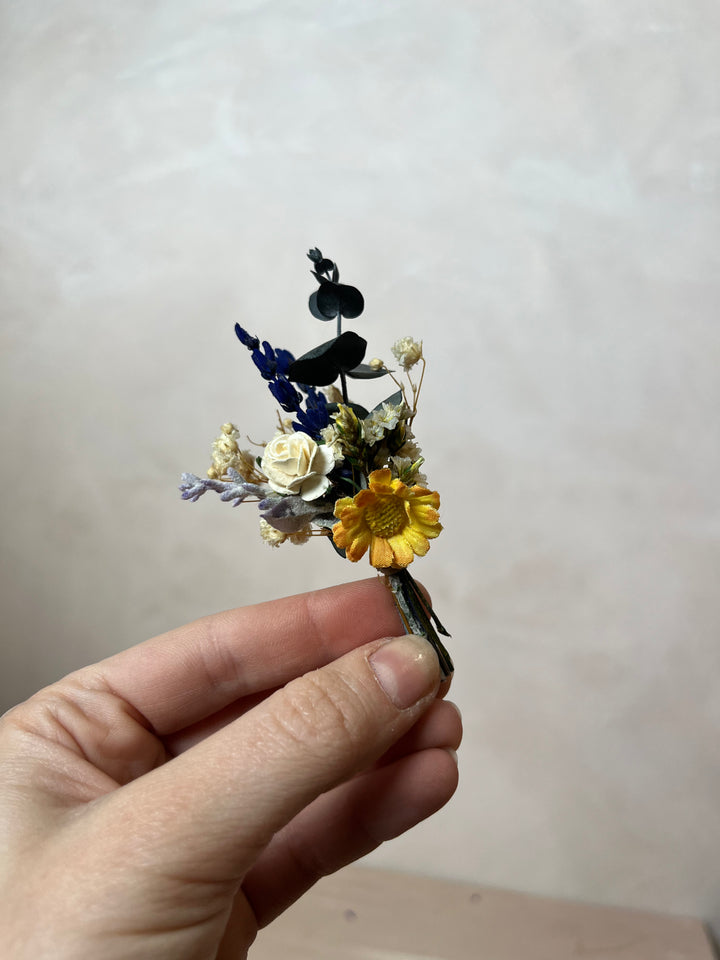 Fabric Flower Boutonniere with Preserved Eucalyptus | Pin or Clip, Two Sizes
