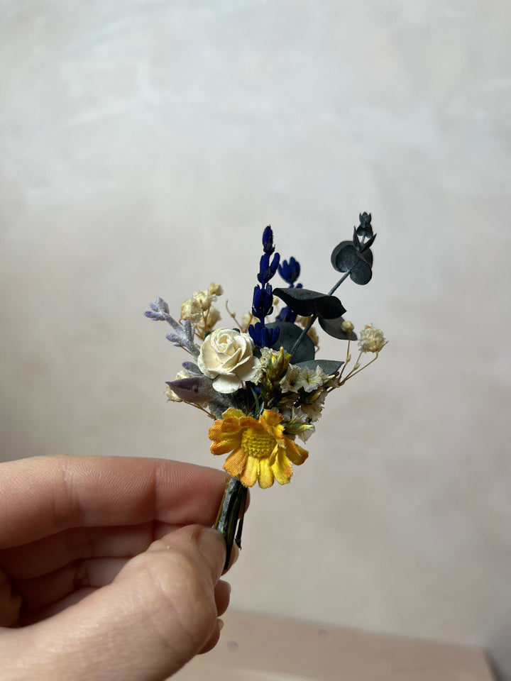 Fabric Flower Boutonniere with Preserved Eucalyptus | Pin or Clip, Two Sizes