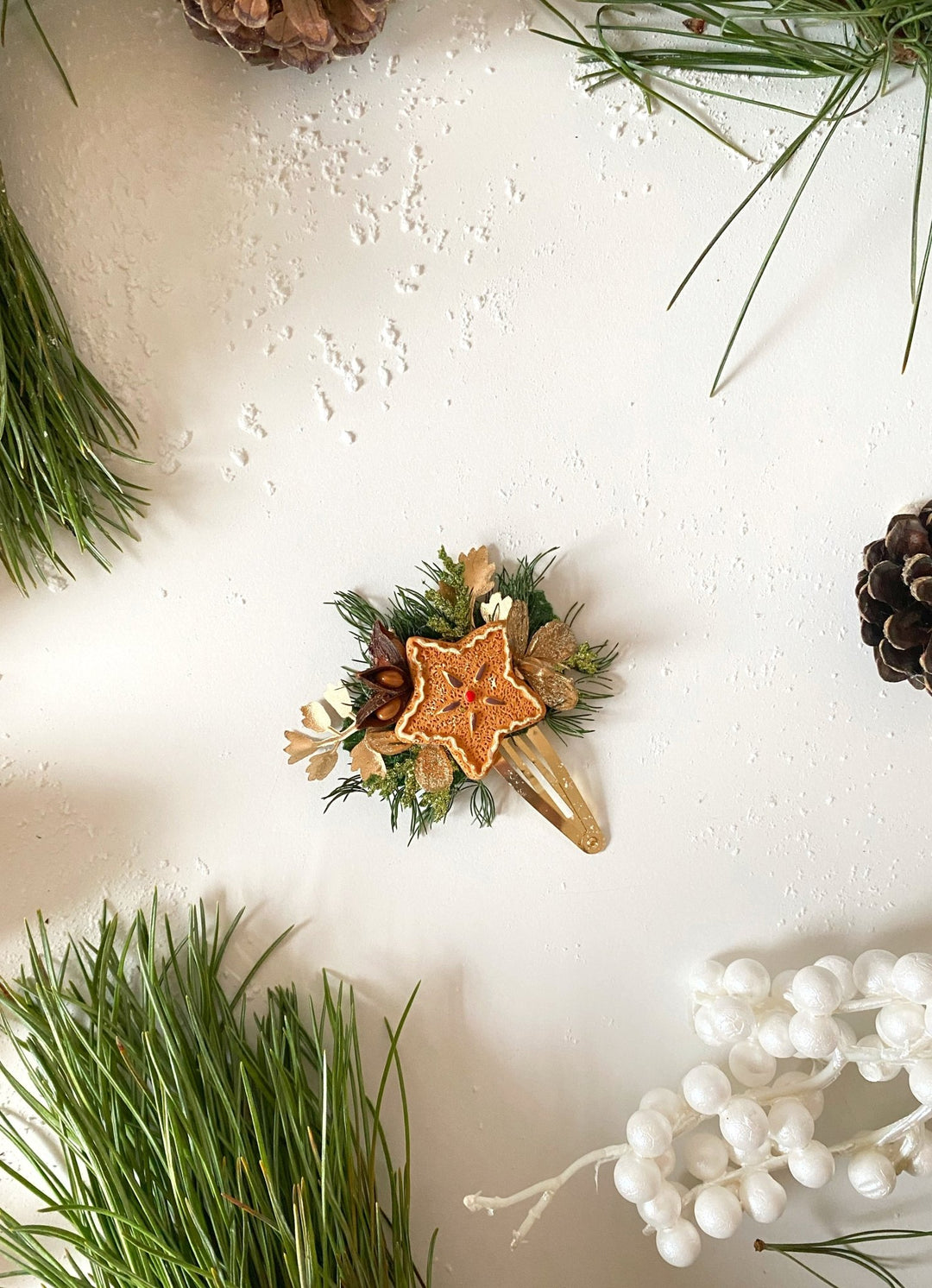 Gingerbread Star Flower Christmas Hair Clip: Holiday Accessory – handmade floral hair accessory by magaela