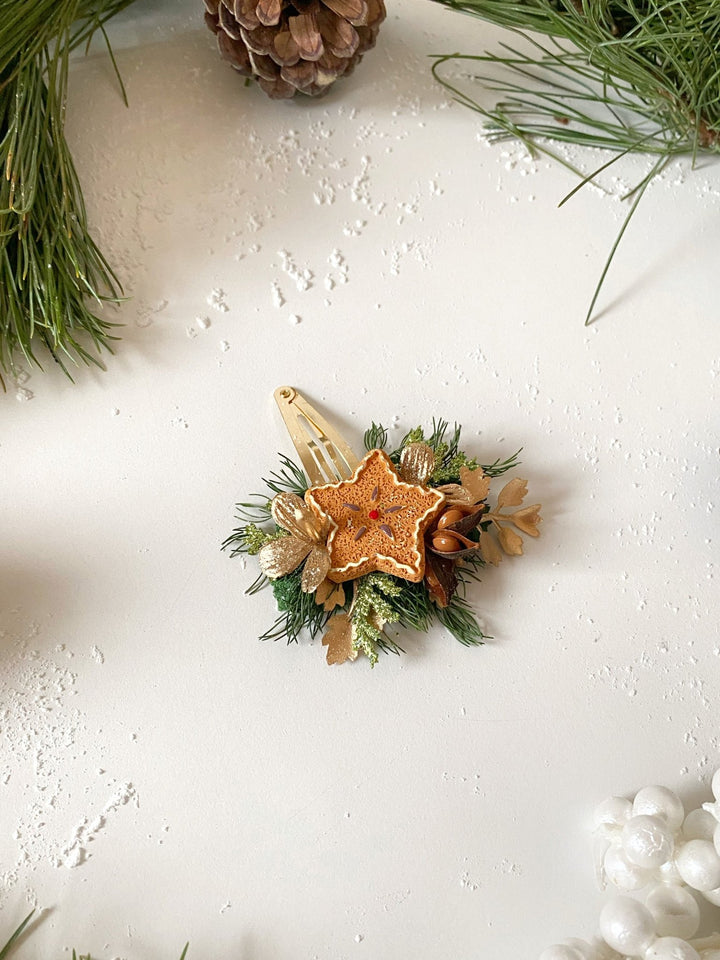 Gingerbread Star Flower Christmas Hair Clip: Holiday Accessory – handmade floral hair accessory by magaela