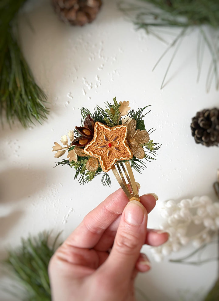 Gingerbread Star Flower Christmas Hair Clip: Holiday Accessory – handmade floral hair accessory by magaela