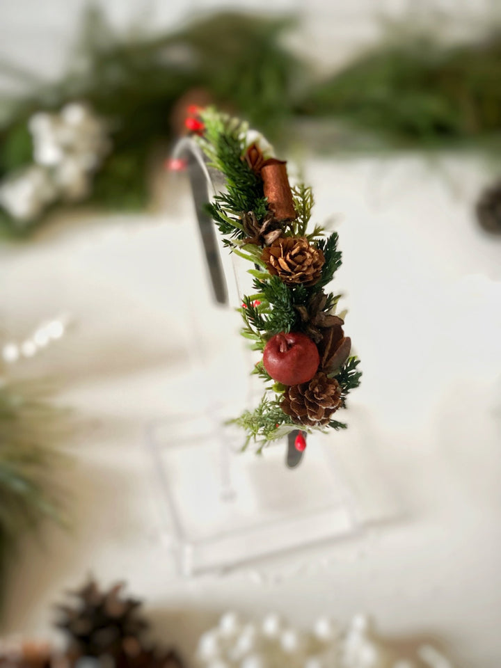 Christmas Headband on the side with red apples and cinnamon: Winter Floral Hair Accessory (Copy) – handmade floral hair accessory by magaela