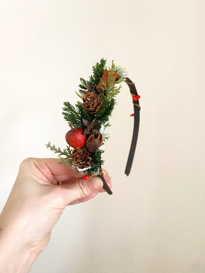 Christmas Headband on the side with red apples and cinnamon: Winter Floral Hair Accessory (Copy) – handmade floral hair accessory by magaela