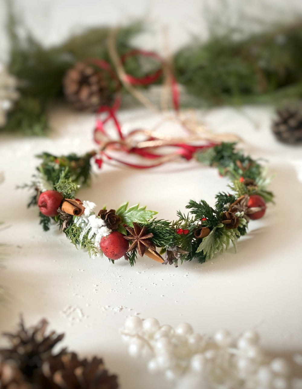 Christmas Hair Wreath with apples and spice: Woodland Winter Headpiece – handmade floral hair accessory by magaela