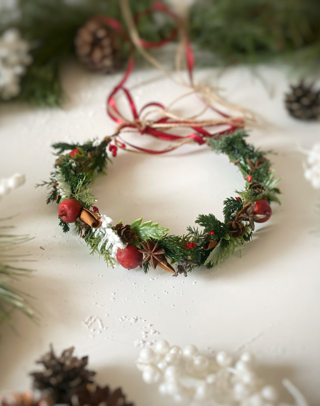 Christmas Hair Wreath with apples and spice: Woodland Winter Headpiece – handmade floral hair accessory by magaela