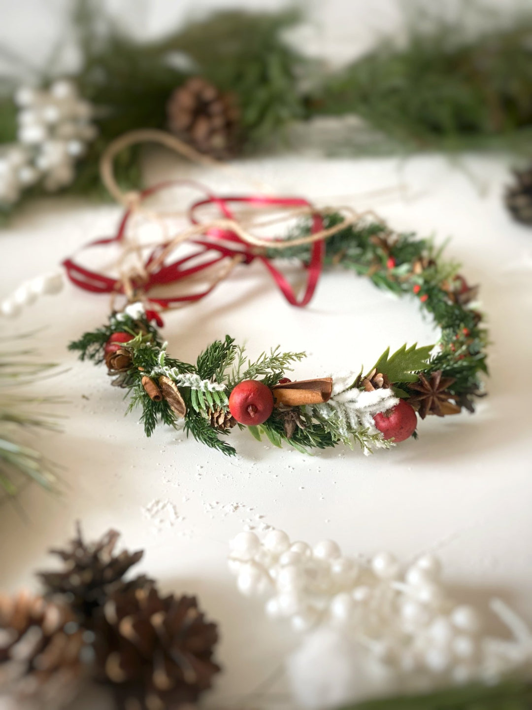 Christmas Hair Wreath with apples and spice: Woodland Winter Headpiece – handmade floral hair accessory by magaela