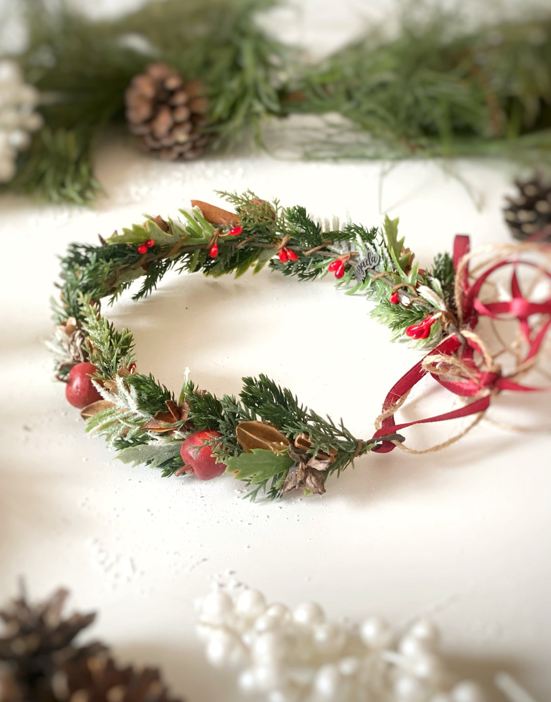 Christmas Hair Wreath with apples and spice: Woodland Winter Headpiece – handmade floral hair accessory by magaela