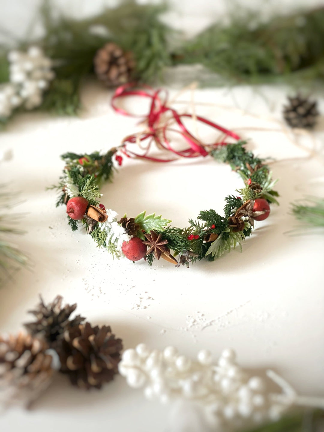 Christmas Hair Wreath with apples and spice: Woodland Winter Headpiece – handmade floral hair accessory by magaela