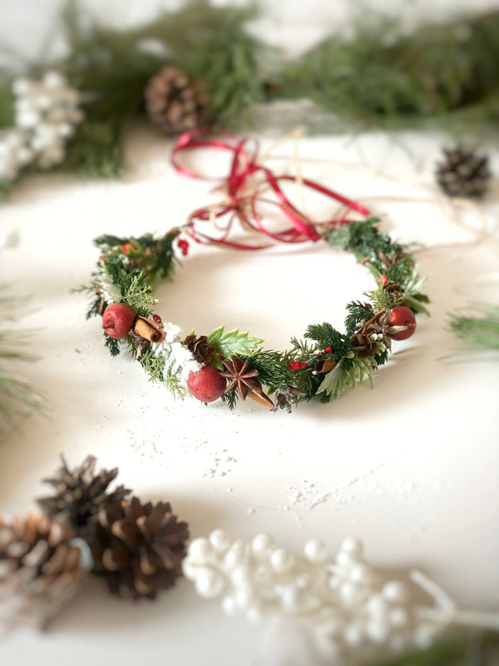 Christmas Hair Wreath with apples and spice: Woodland Winter Headpiece – handmade floral hair accessory by magaela
