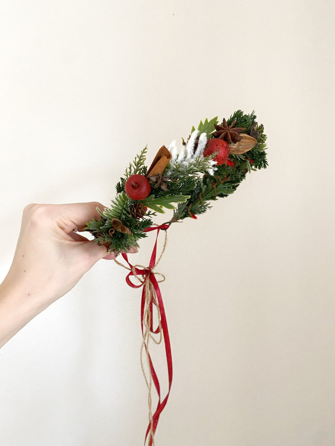 Christmas Hair Wreath with apples and spice: Woodland Winter Headpiece – handmade floral hair accessory by magaela