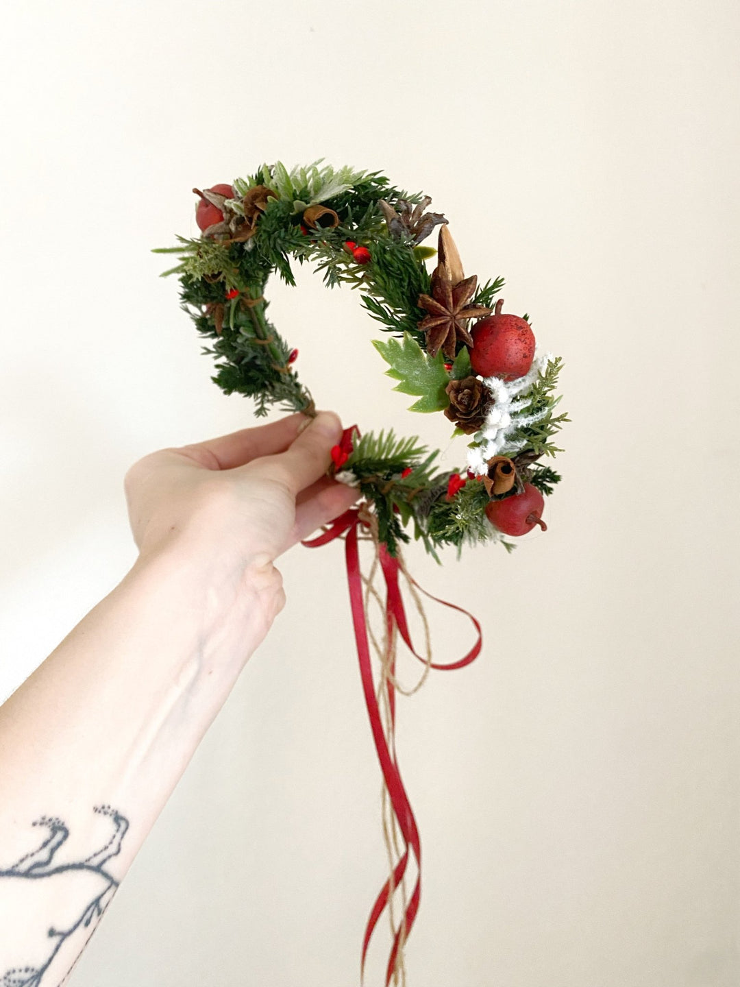 Christmas Hair Wreath with apples and spice: Woodland Winter Headpiece – handmade floral hair accessory by magaela