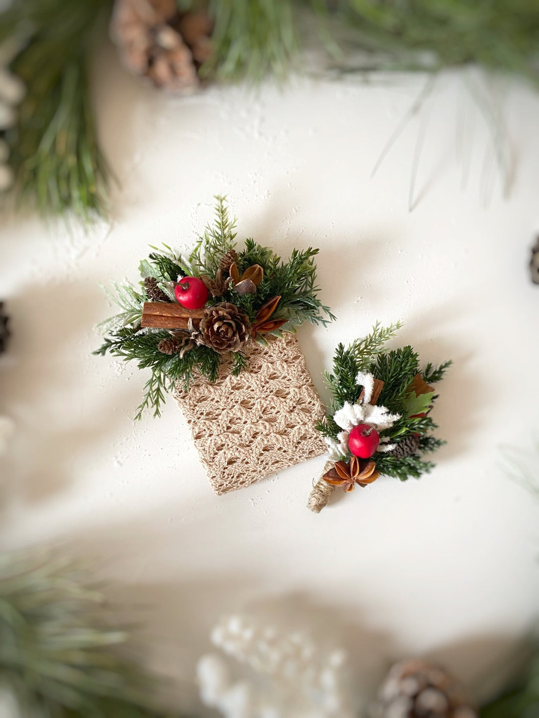 Christmas Pocket Boutonniere with red apple: Woodland Wedding Groom Corsage – handmade floral hair accessory by magaela