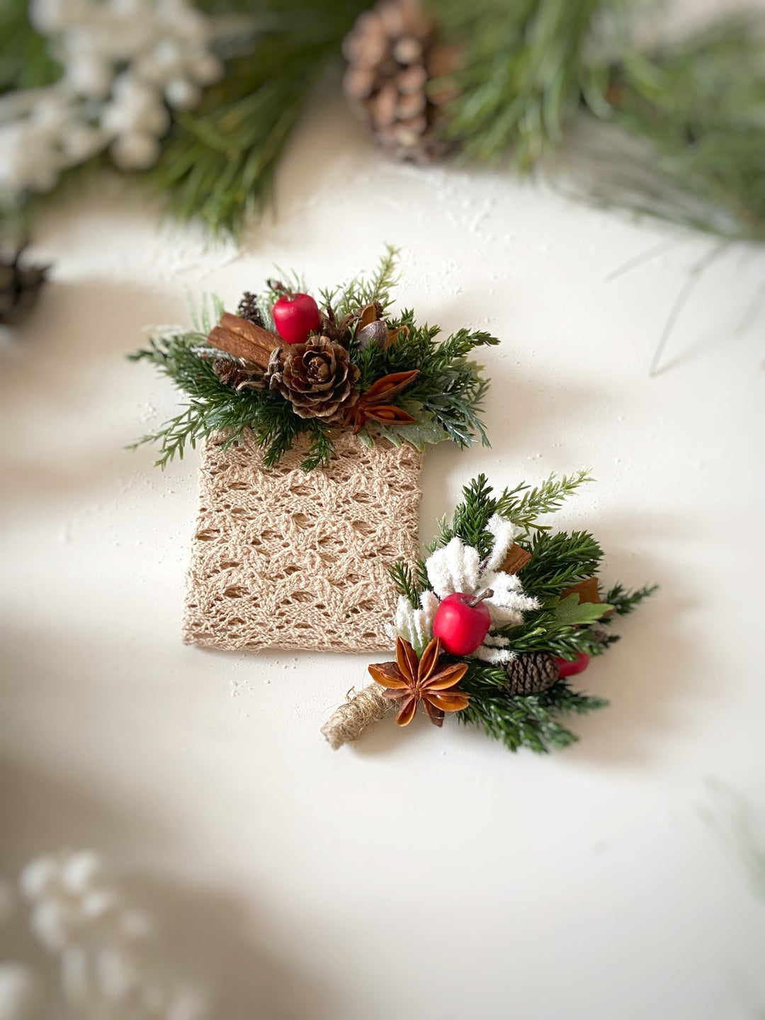 Christmas Pocket Boutonniere with red apple: Woodland Wedding Groom Corsage – handmade floral hair accessory by magaela