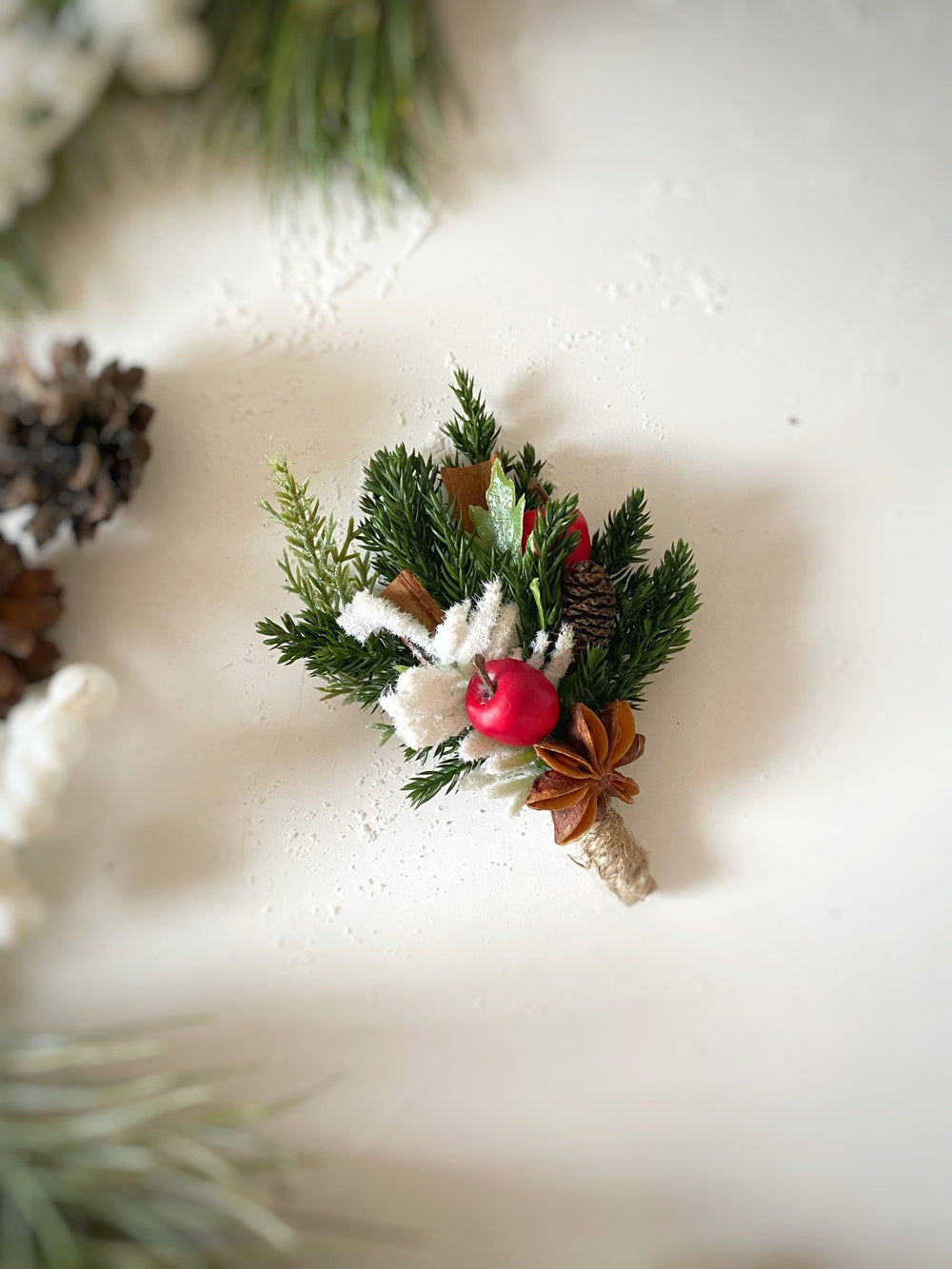 Christmas Boutonniere with red apple: Woodland Wedding Groom Corsage – handmade floral hair accessory by magaela