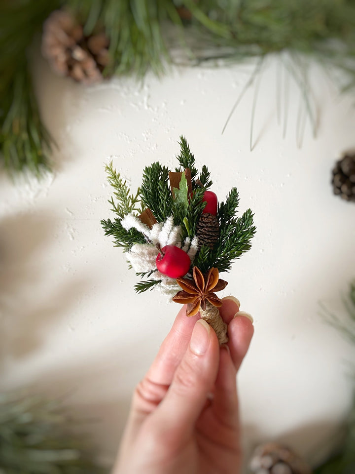 Christmas Boutonniere with red apple: Woodland Wedding Groom Corsage – handmade floral hair accessory by magaela