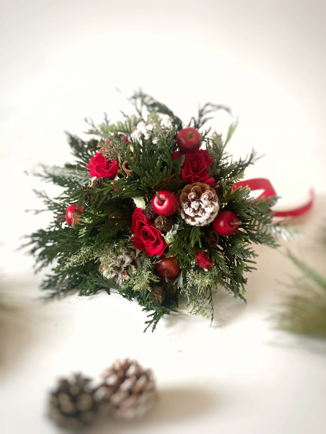 Small winter woodland bouquet: for wedding or Christmas dining – handmade floral hair accessory by magaela