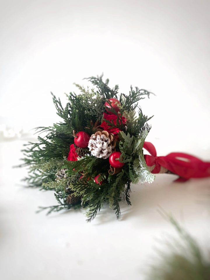 Small winter woodland bouquet: for wedding or Christmas dining – handmade floral hair accessory by magaela