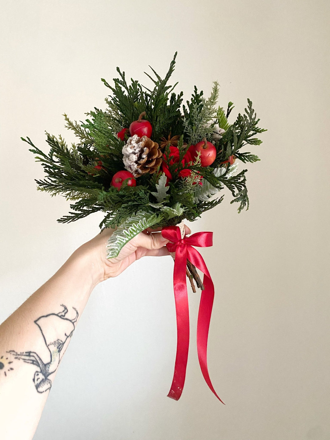 Small winter woodland bouquet: for wedding or Christmas dining – handmade floral hair accessory by magaela