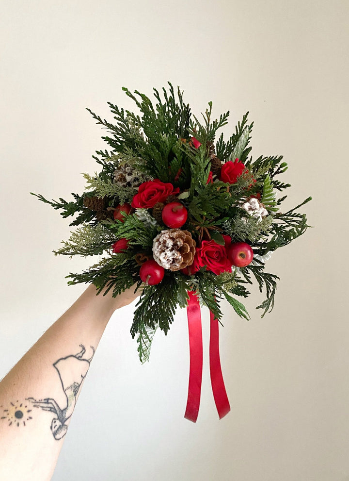 Small winter woodland bouquet: for wedding or Christmas dining – handmade floral hair accessory by magaela