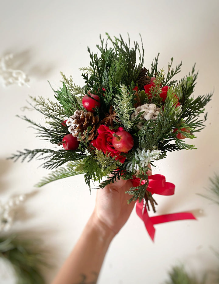 Small winter woodland bouquet: for wedding or Christmas dining – handmade floral hair accessory by magaela