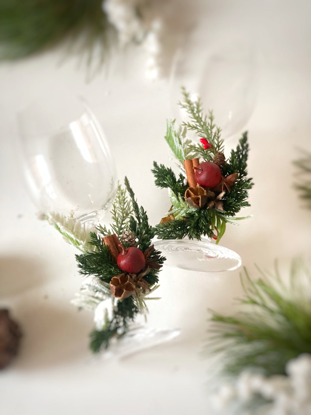 Christmas glass decorations: accessory for festive table setting – handmade floral hair accessory by magaela