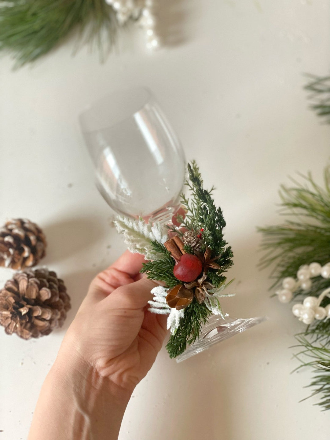 Christmas glass decorations: accessory for festive table setting – handmade floral hair accessory by magaela