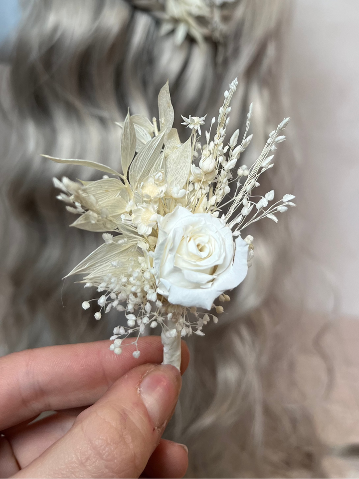 Natural Preserved Flower Boutonniere with Preserved Rose | Groom Wedding Accessory