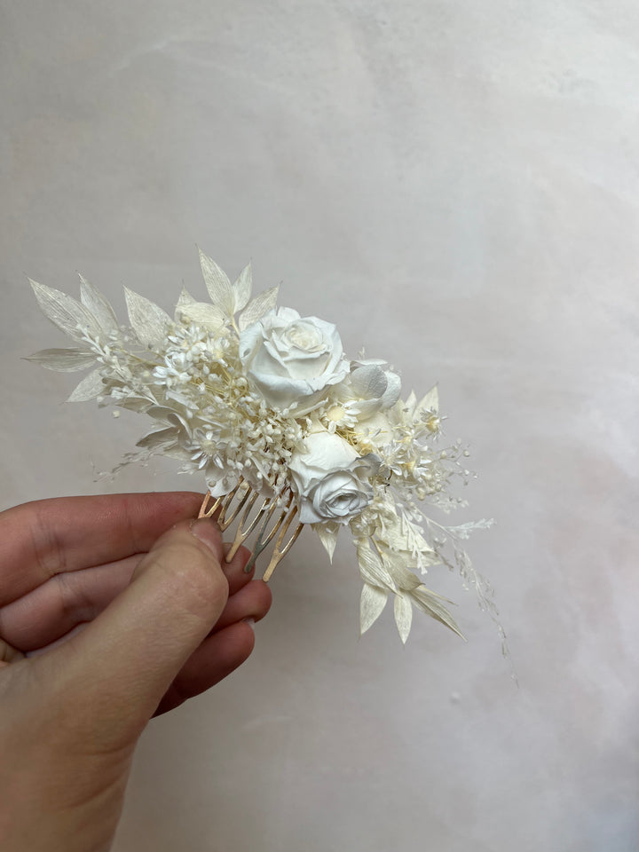 Natural Preserved Flower Bridal Hair Comb | Preserved Rose Hair Comb
