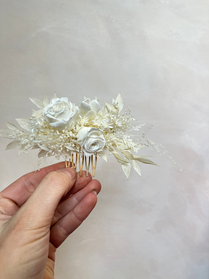 Natural Preserved Flower Bridal Hair Comb | Preserved Rose Hair Comb