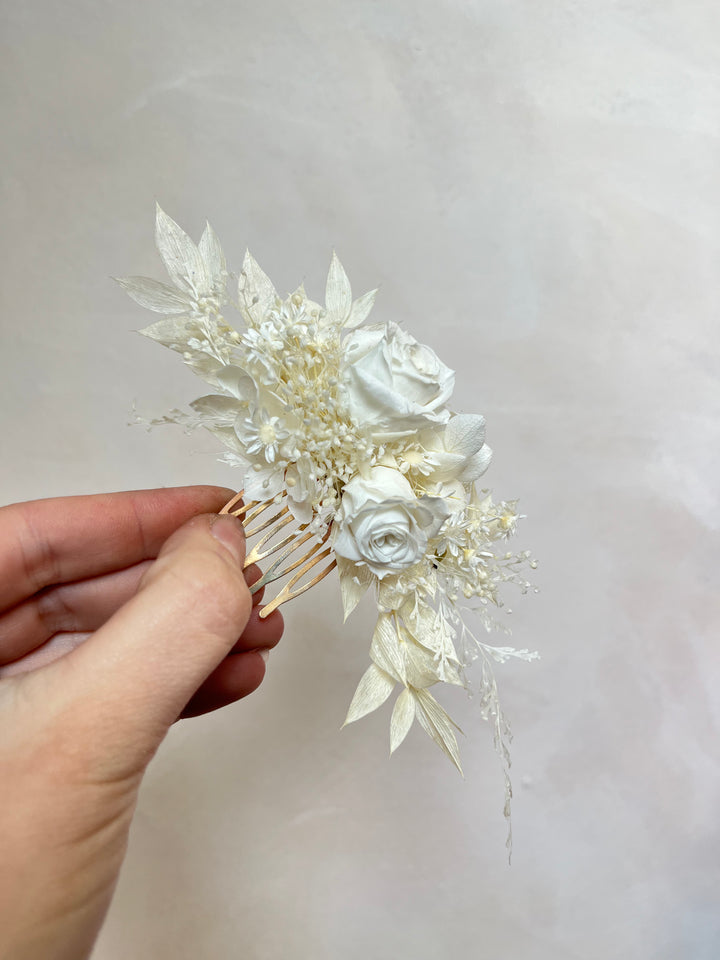 Natural Preserved Flower Bridal Hair Comb | Preserved Rose Hair Comb